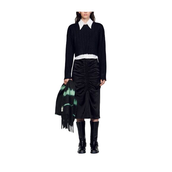 Sandro Cropped Black Knit Sweater Size 1 - Picture 1 of 4